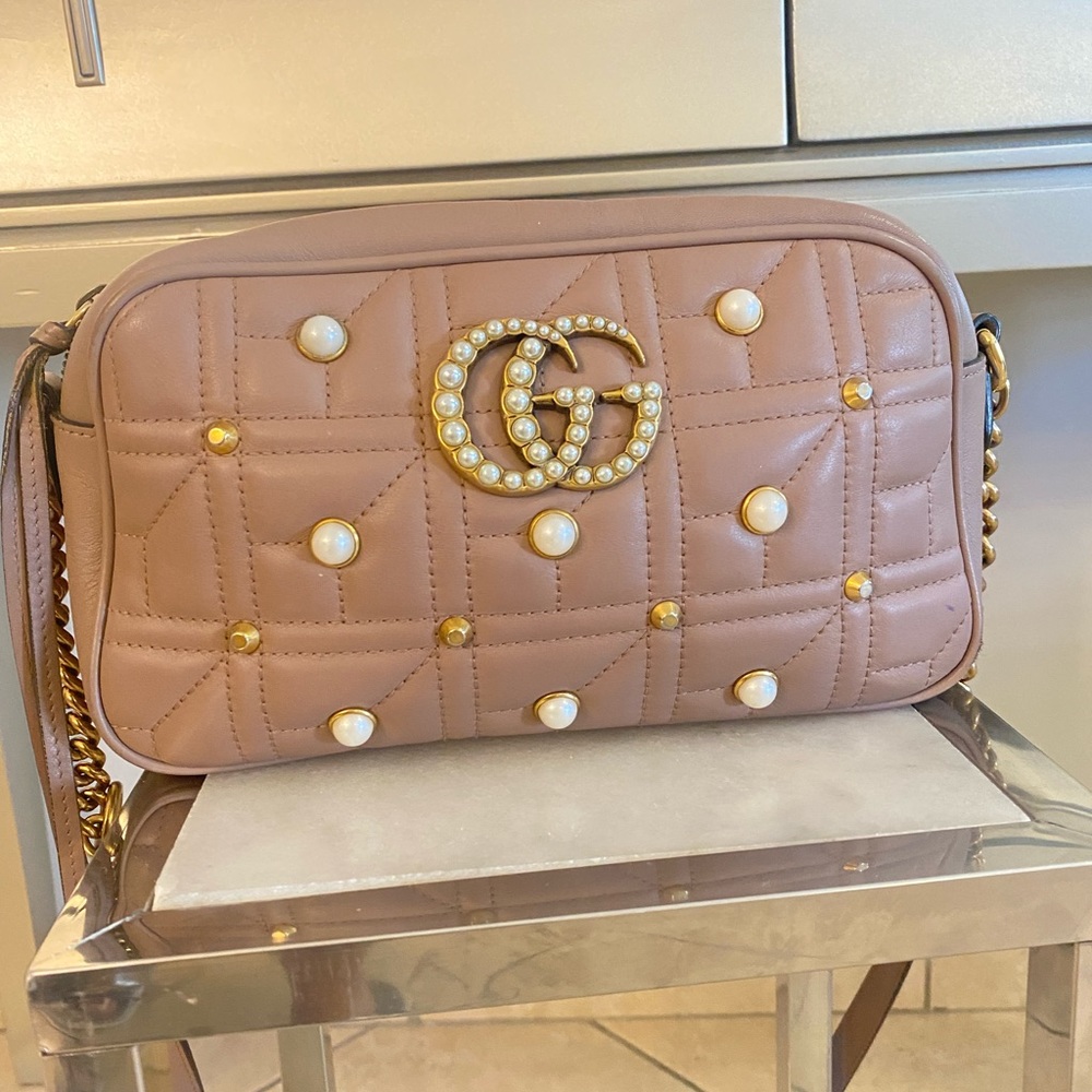 GUCCI Matelasse Studded Small Pearly GG Marmont